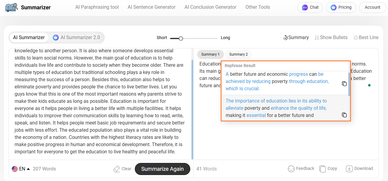 AI Summarizer demonstration